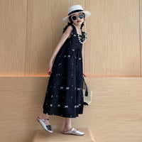 Girls Bow Print Flared Sleeves Fit & Flare Dress Casual Dresses   