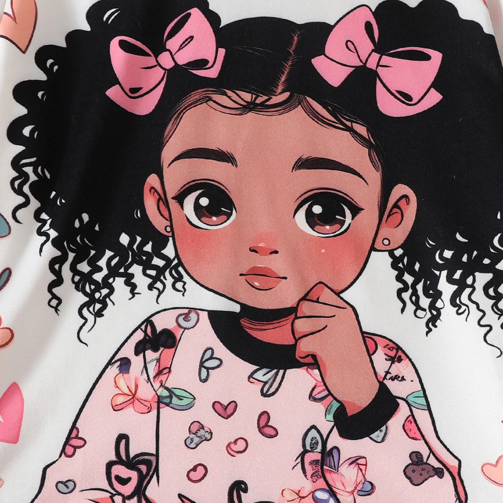 Girls White Graphics Top With Daisy Printed Denim Pants Set Sets