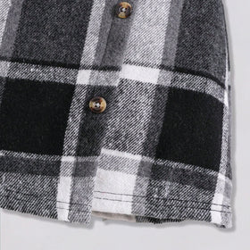 Girls Stand Collar Rib Top With Black Checked Skirt & Beret Hat Set Sets
