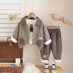Boys Green Quilted jacket With T-Shirt & Jogger Sets Sets Green 1-2 Y