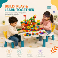 Kids Building Block Table with Bunny Chair - 210 Blocks & 4 Storage Bins - 3 Years Plus INCLUD Trending Accessories