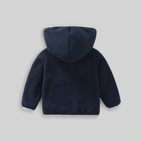 Boys Dark Blue Fleece Front Zipper Hooded Winter Jacket Coats & Jackets