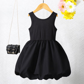 Girls Black Sleeveless Balloon Dress Casual Dresses Black 2-3 Y