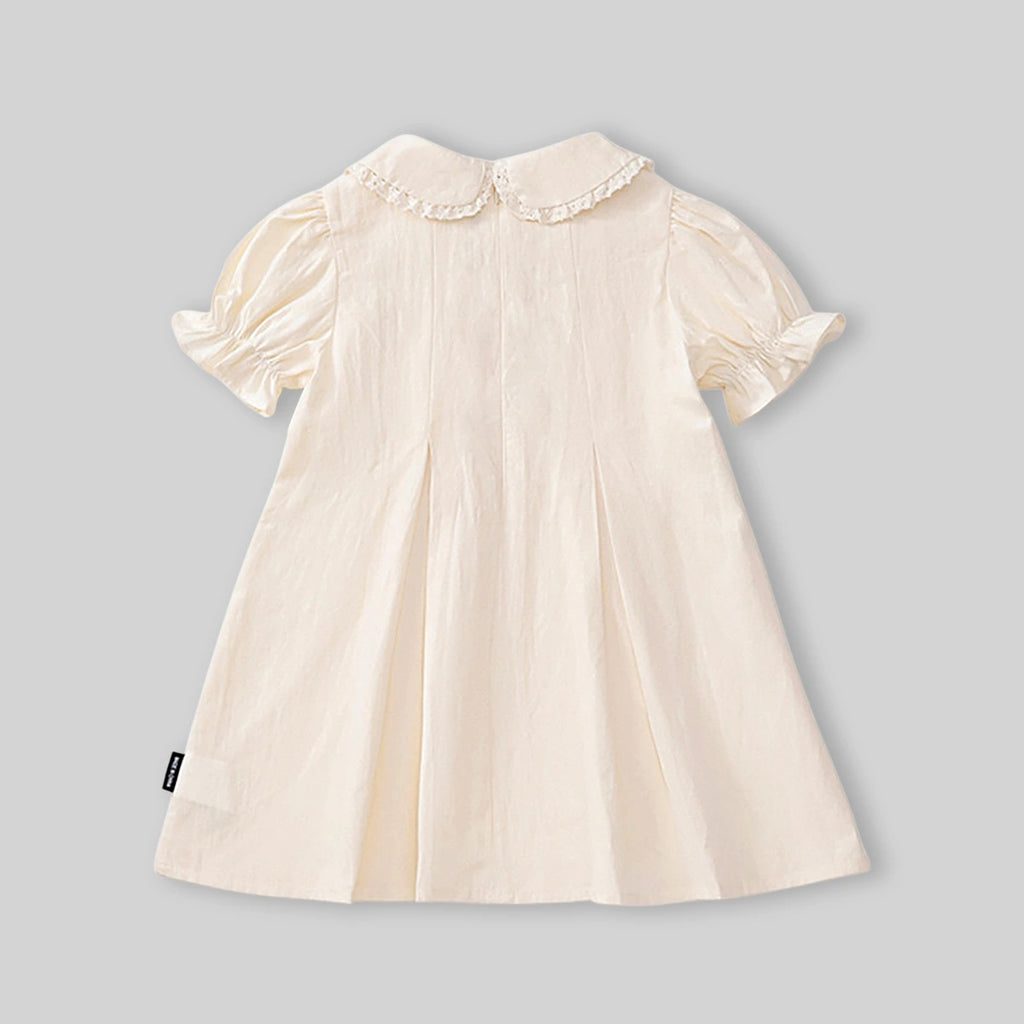 Girls Off White Embroidered Peter Pan Collar A-Line Dress Casual Dresses