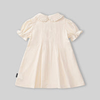 Girls Off White Embroidered Peter Pan Collar A-Line Dress Casual Dresses