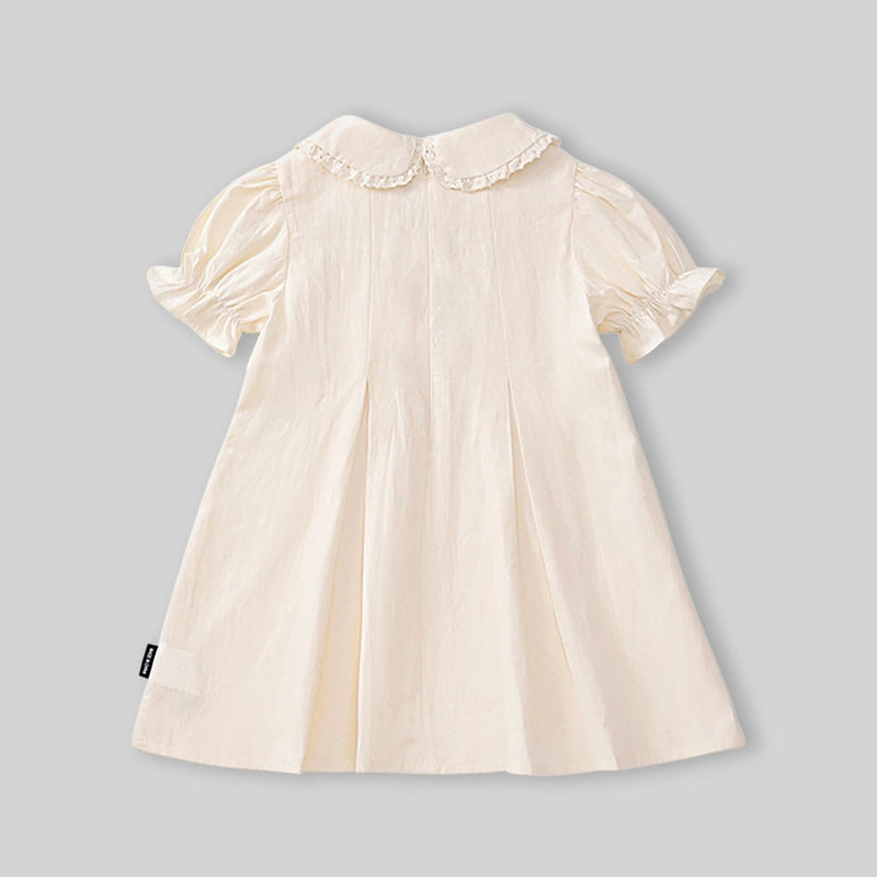 Girls Off White Embroidered Peter Pan Collar A-Line Dress Casual Dresses