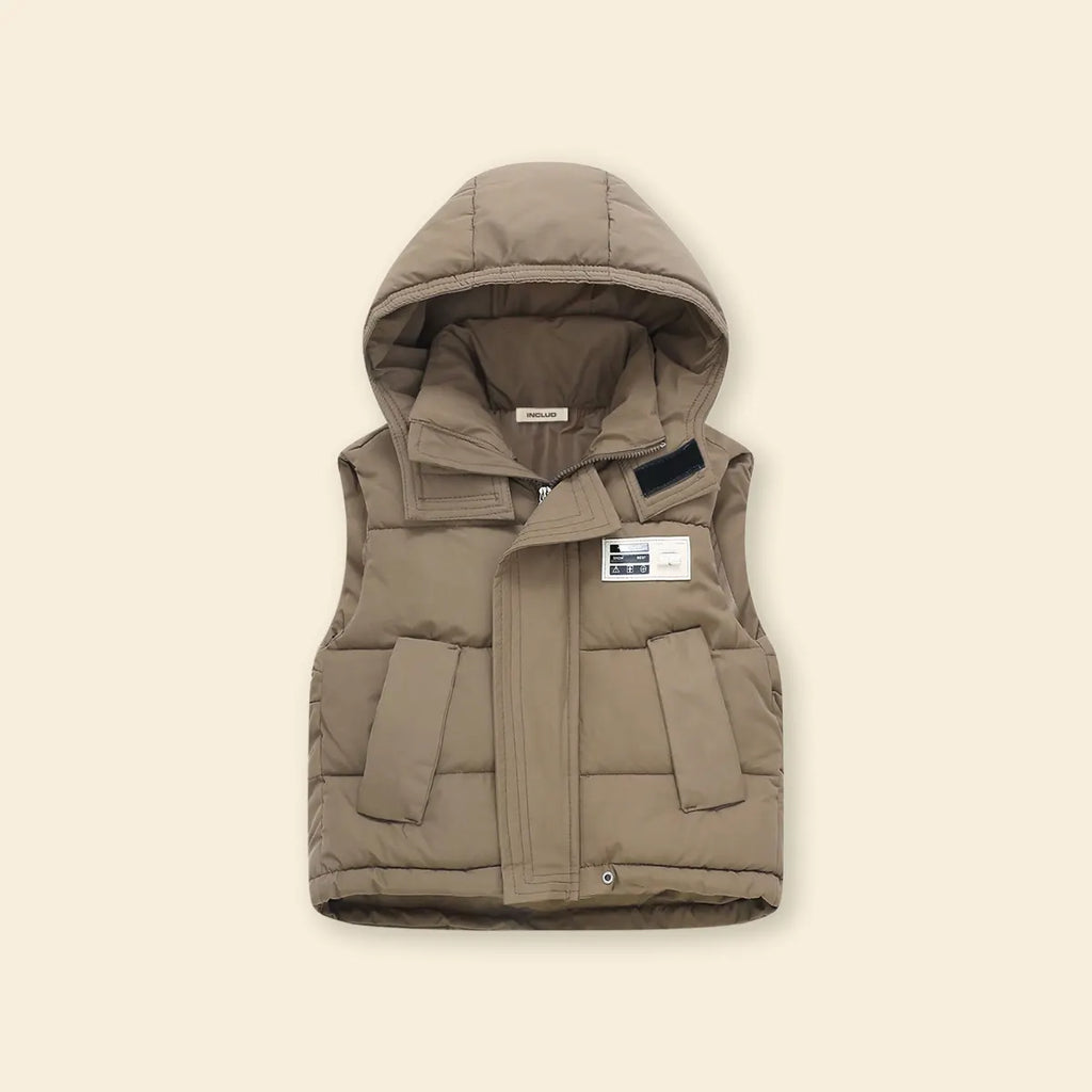 Girls Brown Hooded Sleeveless Zip-up Puffer Vest Coats & Jackets Brown 5-6 Y