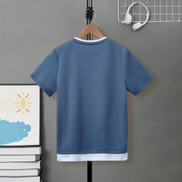 Boys Blue Solid Short Sleeves Bottom Contrast Trimmed T-Shirt Tshirts