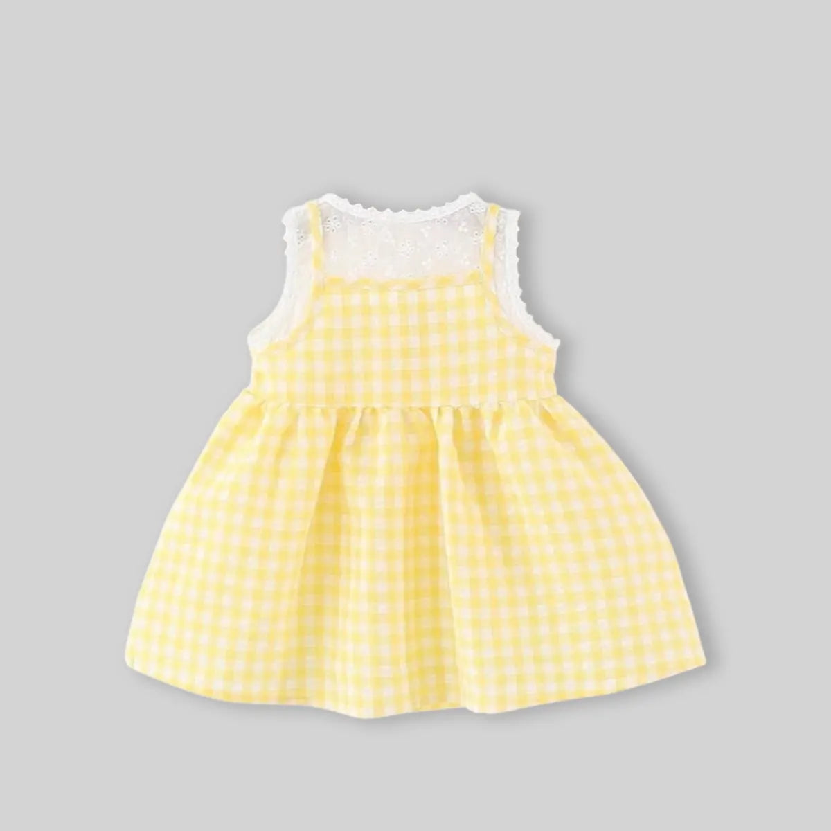 Girls Yellow Checked Sleeveless A-line Dress With Sling Bag Casual Dresses