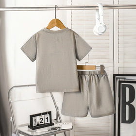 Boys Khaki Short Sleeve Typography Print T-Shirt With Shorts Sets 2 pc. Sets