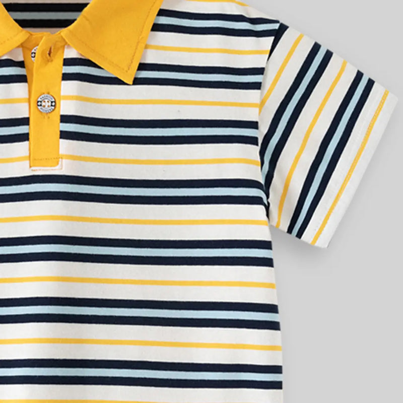 Boys Navy Blue Striped Short Sleeve Polo T-Shirt Tshirts