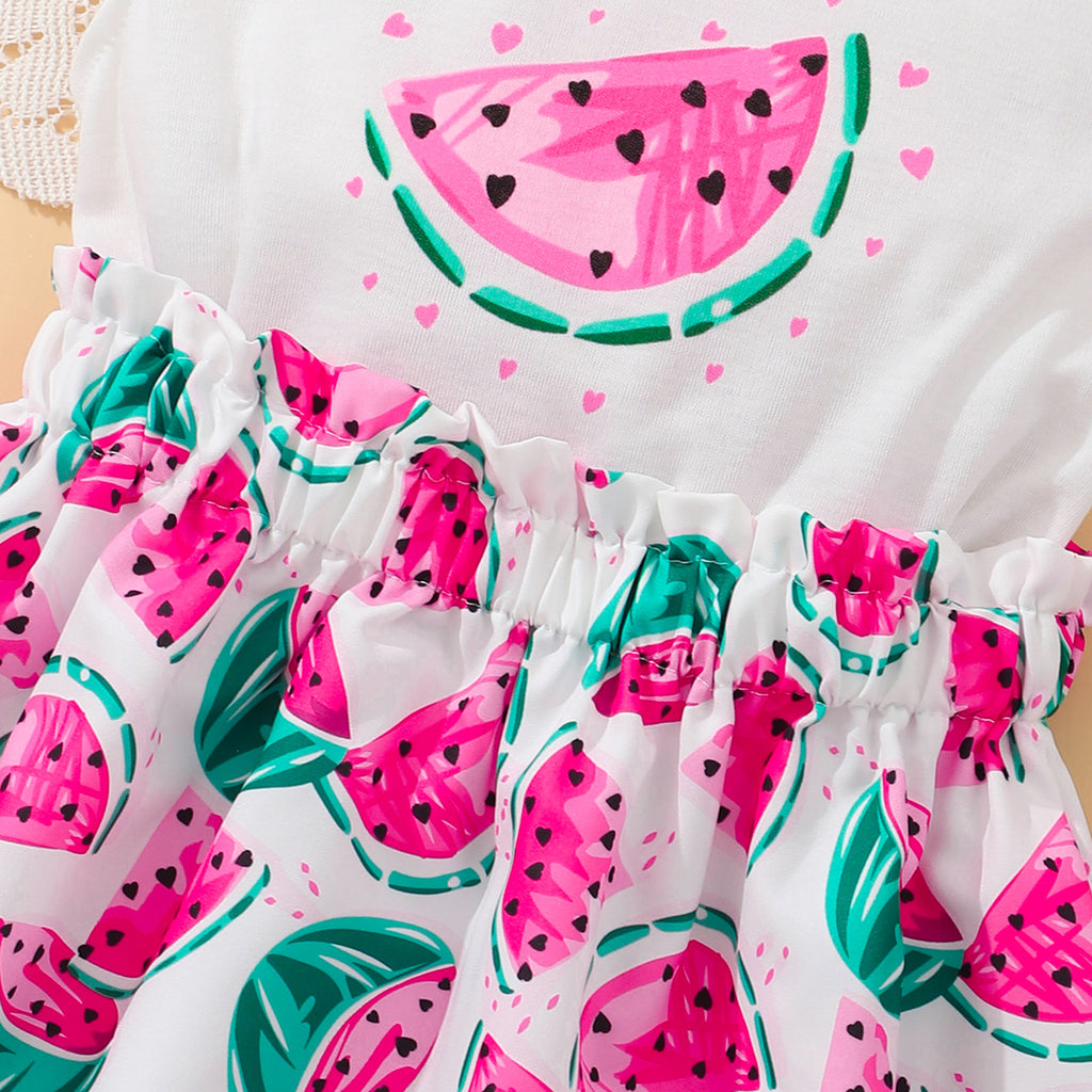 Girls Pink Watermelon Print Top with Skirt Set Sets