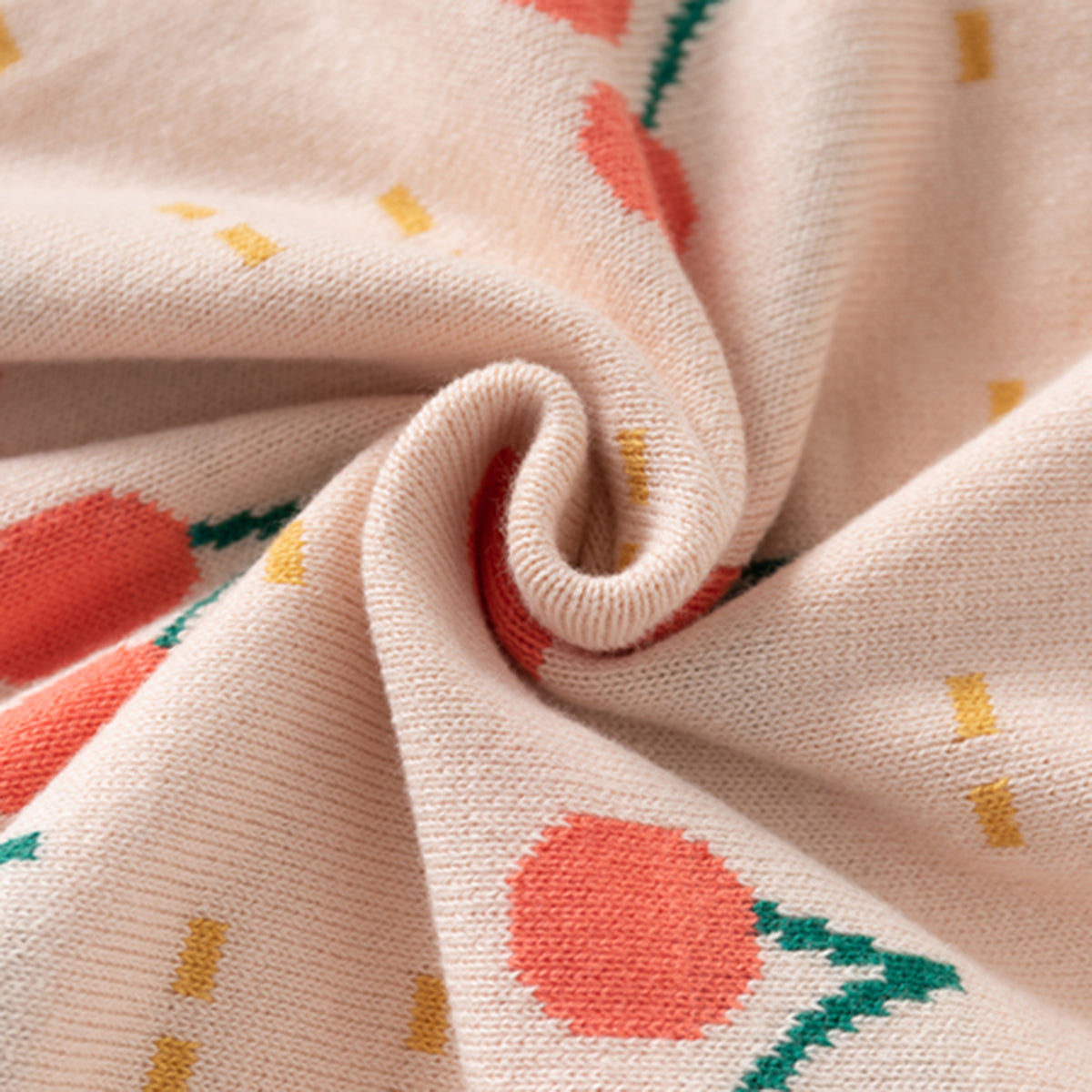 Girls Apricot Cardigan With Self-Design Cherry Patterns Sweaters & Cardigans