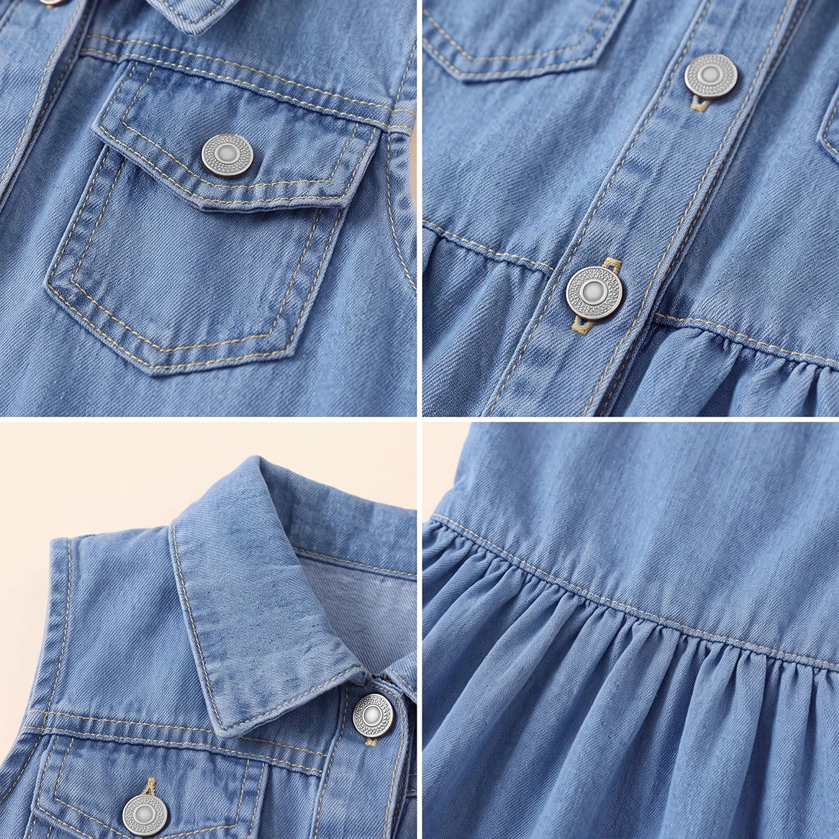 Girls Blue Sleeveless Denim Shirt Dress Casual Dresses