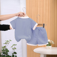 Girls Grey Flower Applique Short Sleeves Top With Shorts Set 2 pc. Sets