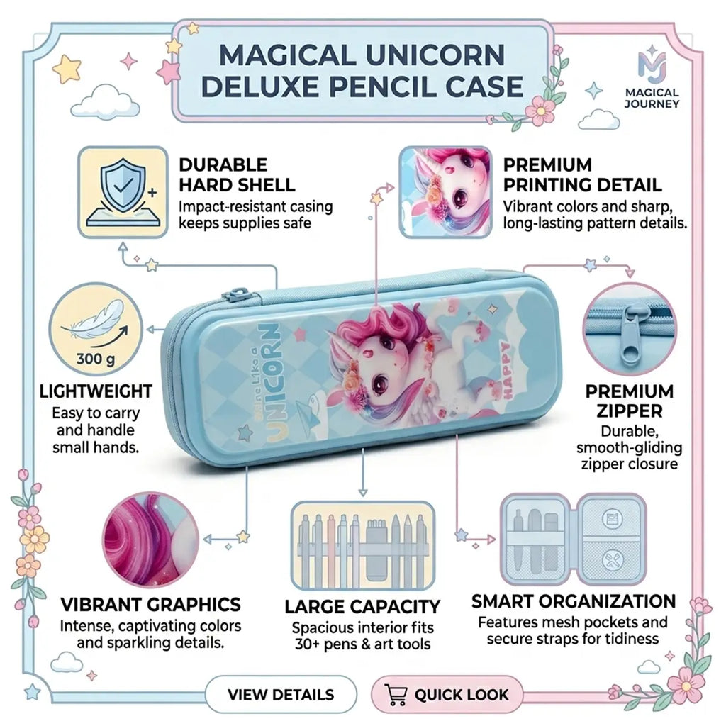 Unicorn Kids Hard Pencil Case -Blue Trending Accessories