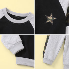 Boys Black Star Print Sweatshirt With Pants Sets 2 pc. Sets