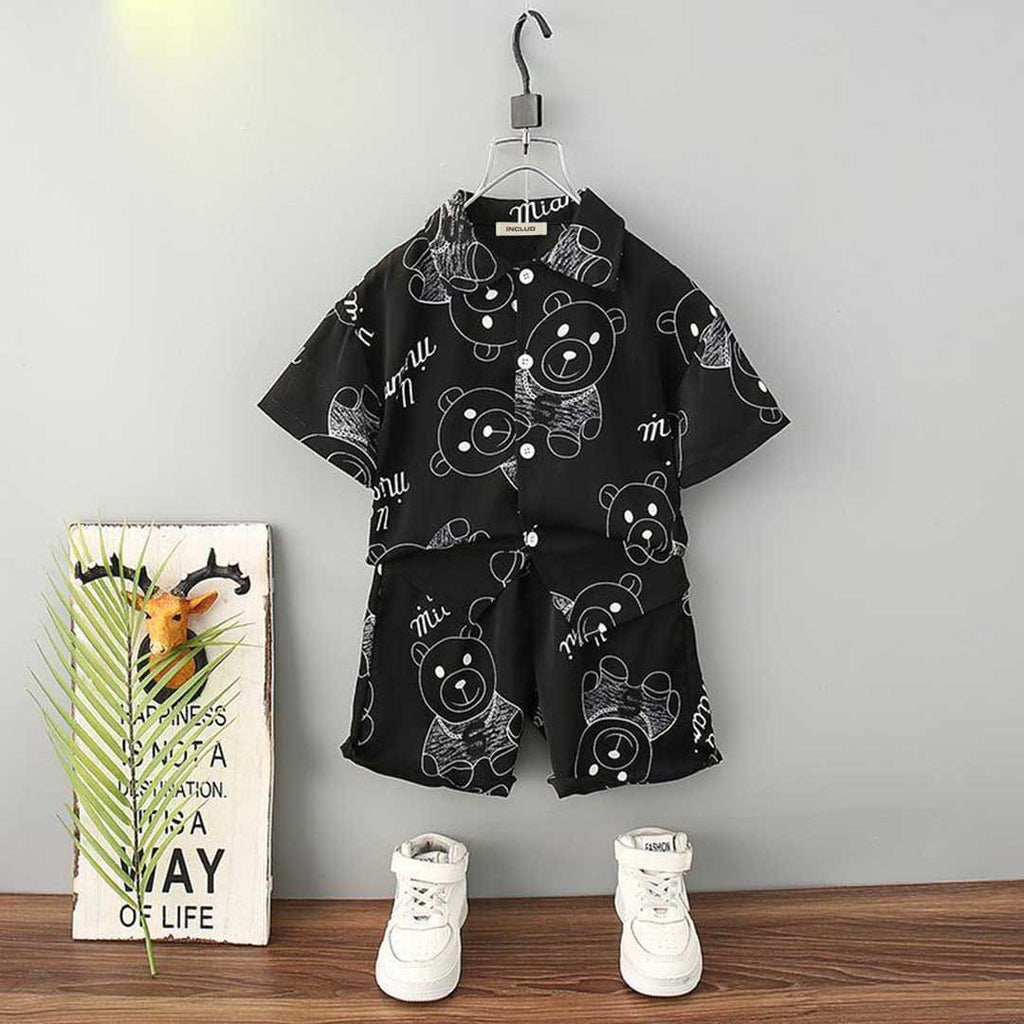 Boys Teddy Print Shirt With Shorts Set