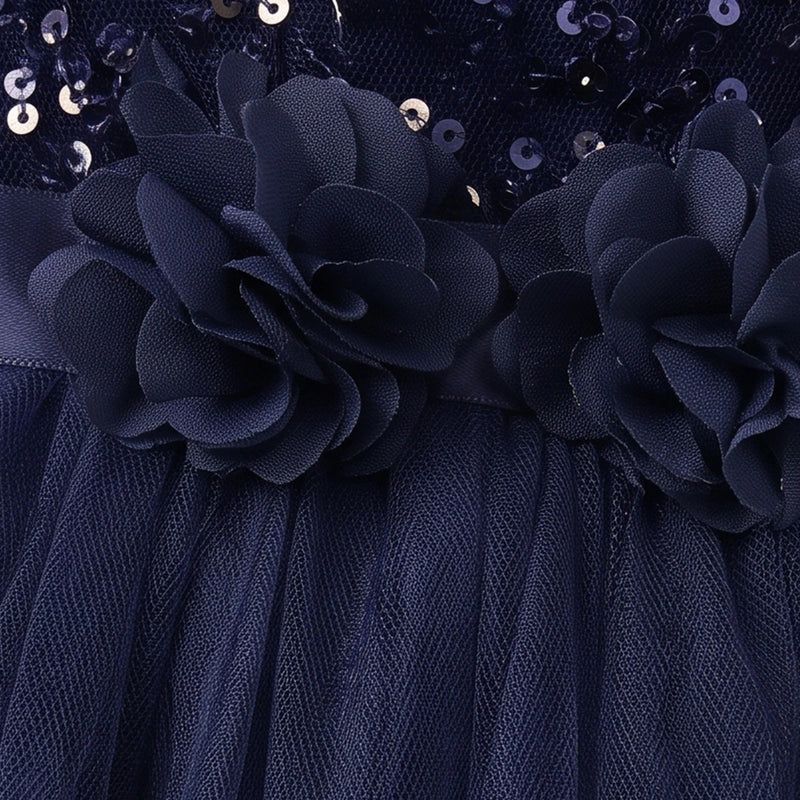 Girls Navy Blue Sequin Embellished Sleeveless Party Gown Party Dresses