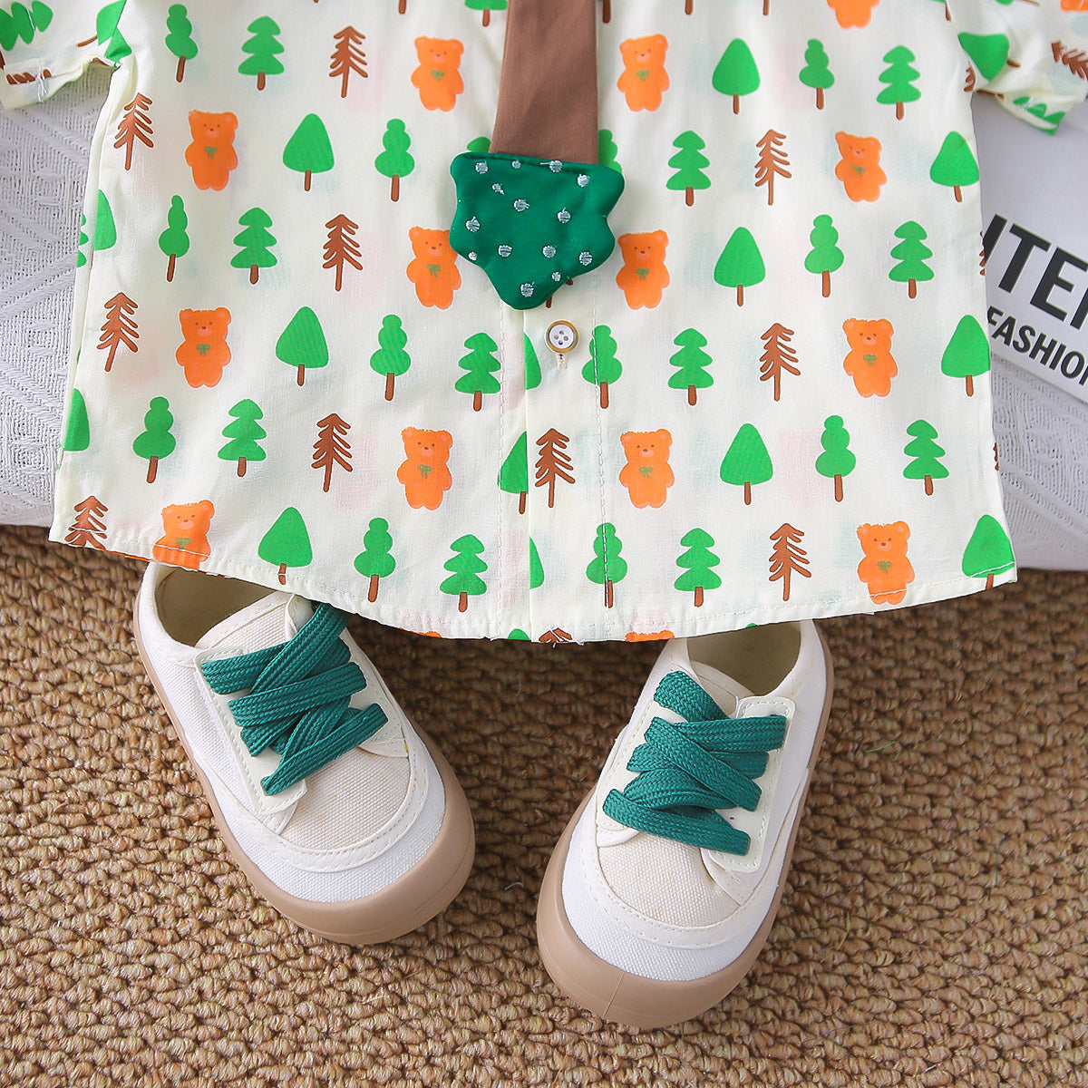 Boys Off White Printed Short Sleeves Shirt With Shorts Set 2 pc. Sets