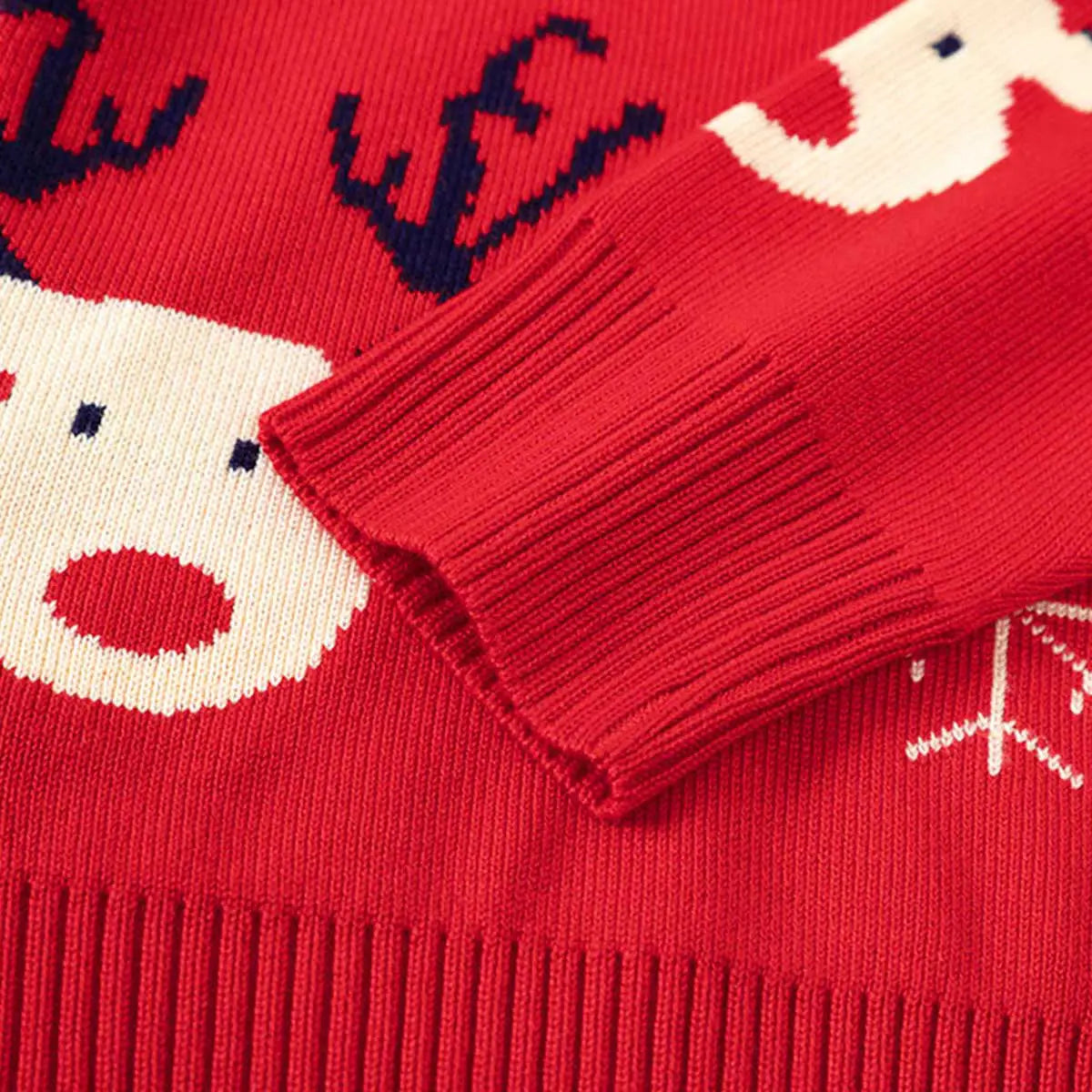 Boys Red Sweater With Self-Design Reindeer Face Patterns Sweaters & Cardigans
