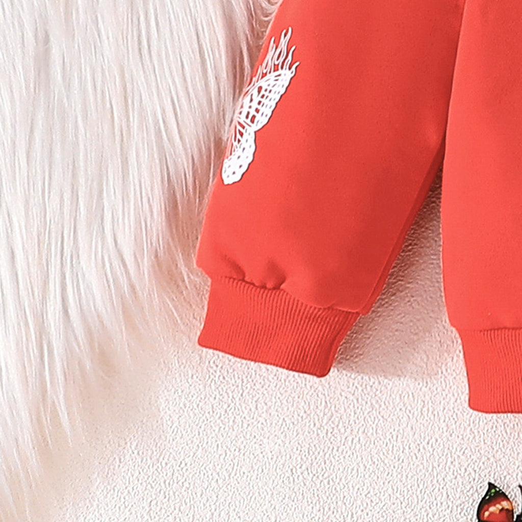 Girls Red Butterfly Foil Print Hooded Zipper with Joggers Set Sets