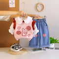 Girls Pink Bunny Printed Sweater Vest With Top & Denim Pant Sets Sets Pink 1-2 Y