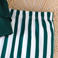 Girls Green One Shoulder Crop Top With Striped Pants Set 2 pc. Sets