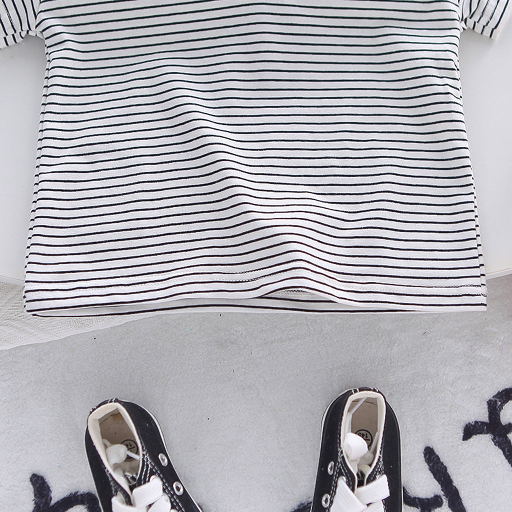 Boys Black Striped Polo T-Shirts With Dungaree Set 2 pc. Sets