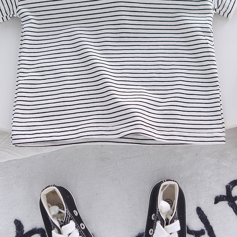 Boys Black Striped Polo T-Shirts With Dungaree Set 2 pc. Sets