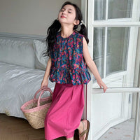 Girls Sleeveless Floral Print Top With Pants Set Sets   