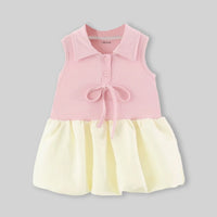 Girls Pink Colorblock Shirt Collar Flounce Hem Casual Dress Casual Dresses