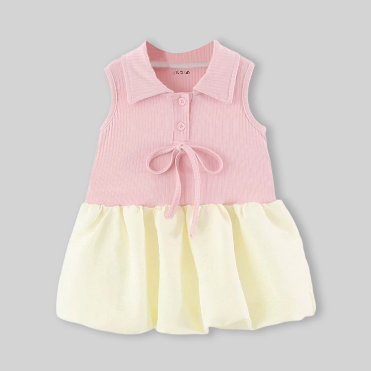 Girls Pink Colorblock Shirt Collar Flounce Hem Casual Dress Casual Dresses
