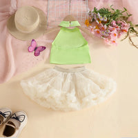 Girls Light Green Butterfly Applique Halter Top With Tiered Tulle Tutu Skirt Sets Sets