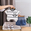 Boys White Panda Striped Short Sleeve T-Shirt With Denim Shorts Sets 2 pc. Sets White 1-2 Y
