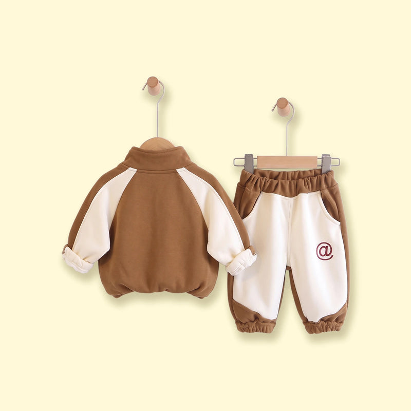Boys Brown Striped Jacket & Joggers With T-Shirt Sets 3 pc. Sets