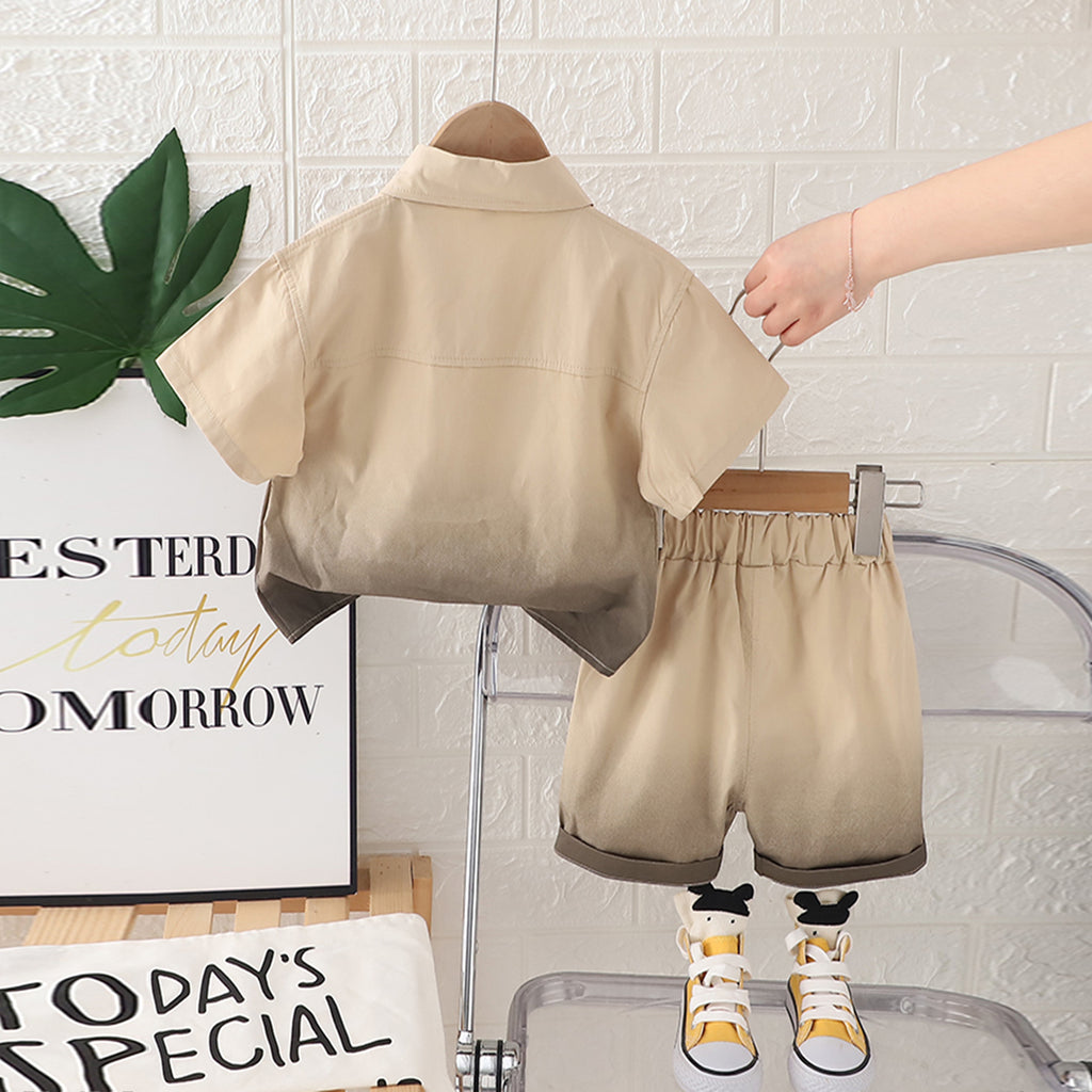 Boys Dark Brown Ombre Dyed Short Sleeve Shirt With Shorts Set 2 pc. Sets