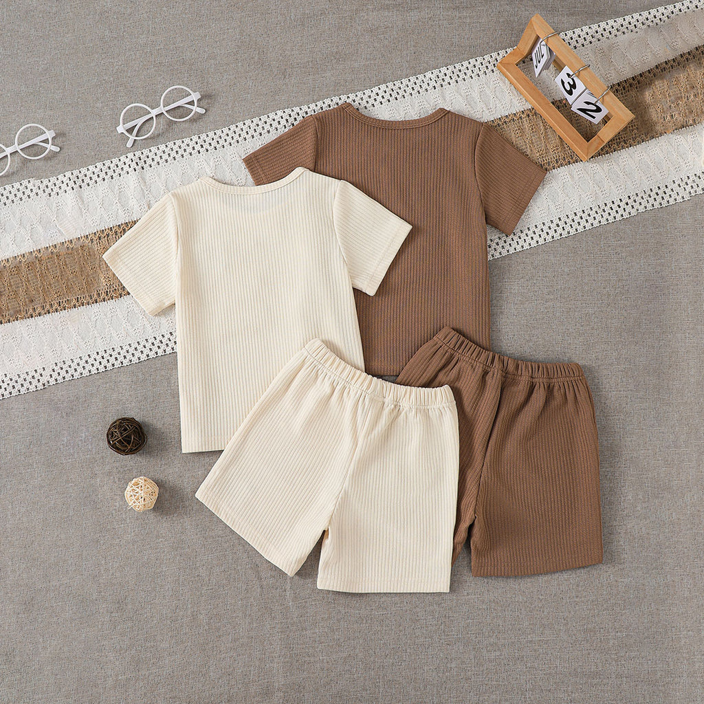 Boys Multicolor Self-Stripes T-Shirt With Shorts Sets - Pack Of 2 Sets