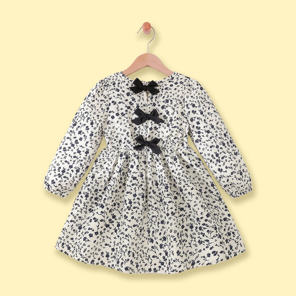 Girls Black Floral Long Sleeve Fit & Flare Dress Casual Dresses