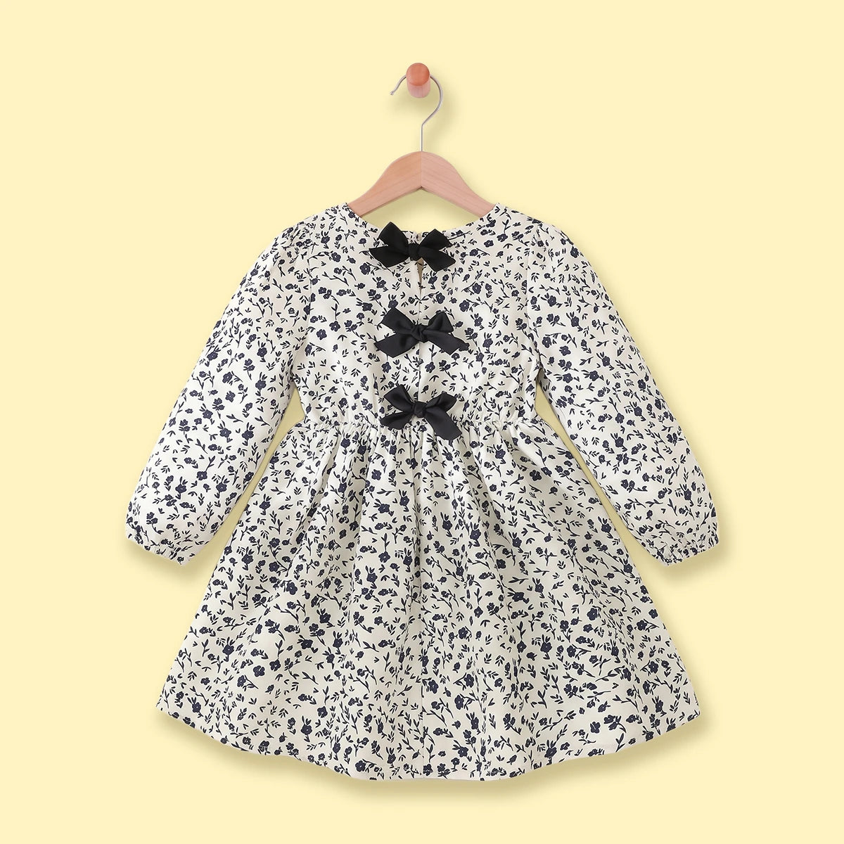 Girls Black Floral Long Sleeve Fit & Flare Dress Casual Dresses