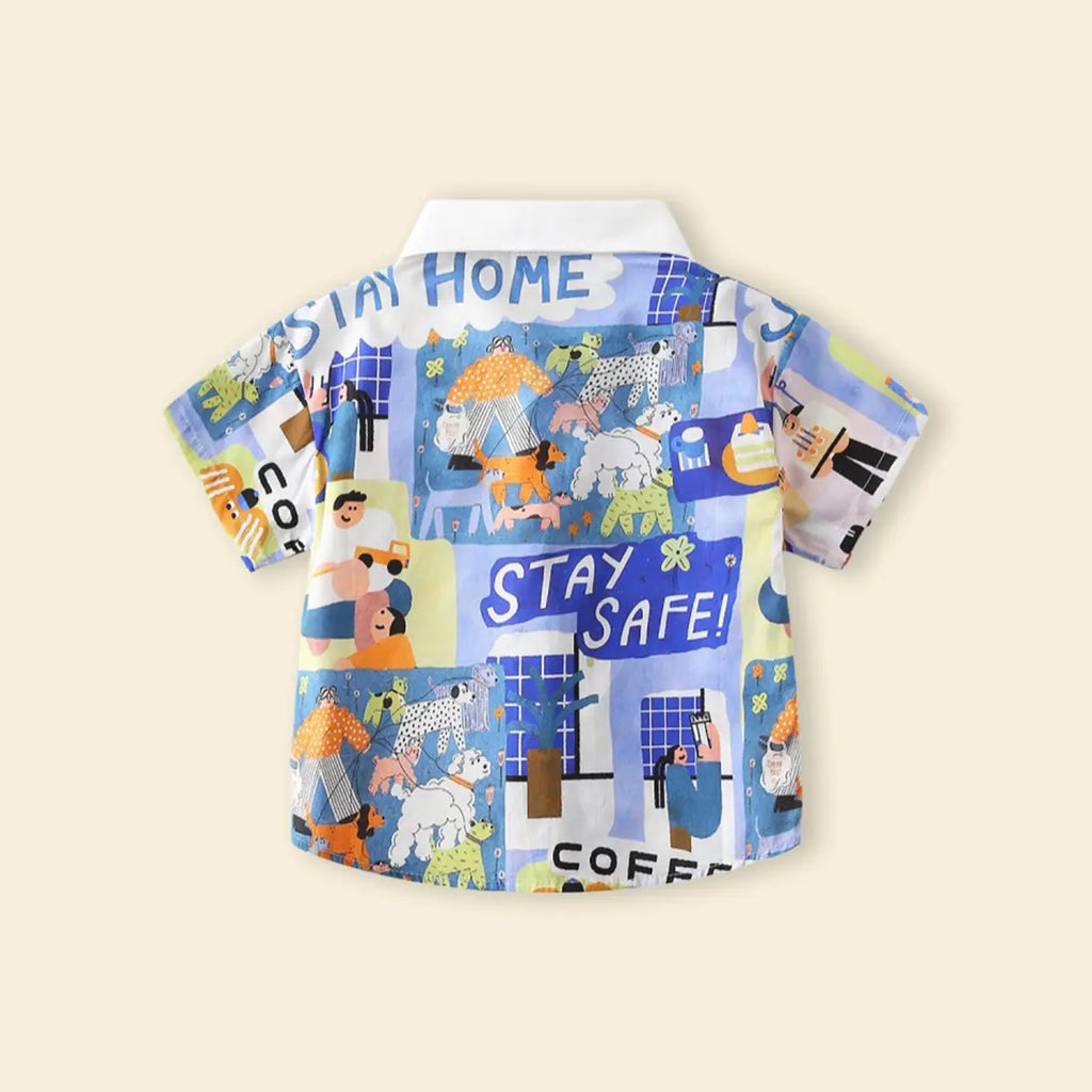 Boys White Printed Short Sleeves Button-down Shirt Shirts