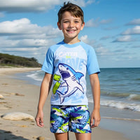 Boys Light Blue Shark Printed Short Sleeves T-Shirt & Shorts Swimsuit Sets Sets
