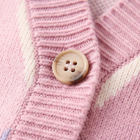 Girls Multicolour Diamond Jacquard Long Sleeve Cardigan Sweaters & Cardigans