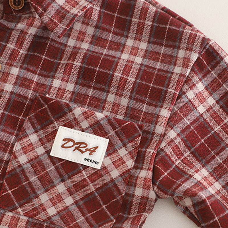Boys Red Long Sleeve Checked Oversized Shirt With Printed T-Shirt & Elasticated Pants Set Sets