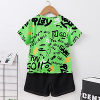 Boys Green Printed Short Sleeve T-Shirt With Shorts Set 2 pc. Sets