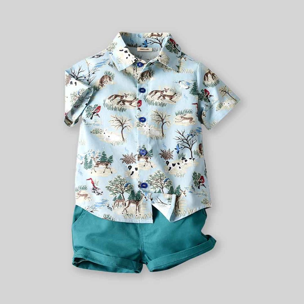 Boys Animal Print Shirt With Shorts Set