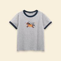 Boys Light Grey Melange Horse Printed Short Sleeve T-Shirt Tshirts