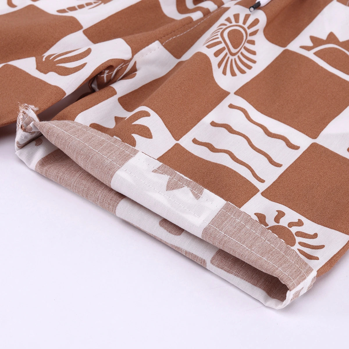 Boys Brown Tropical Print Checked Shirt With T-Shirt And Shorts Sets 3 pc. Sets