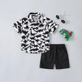 Boys Black Dinosaur Print Short Sleeves Button-Down Shirt With Shorts Set Sets Black 1-2 Y