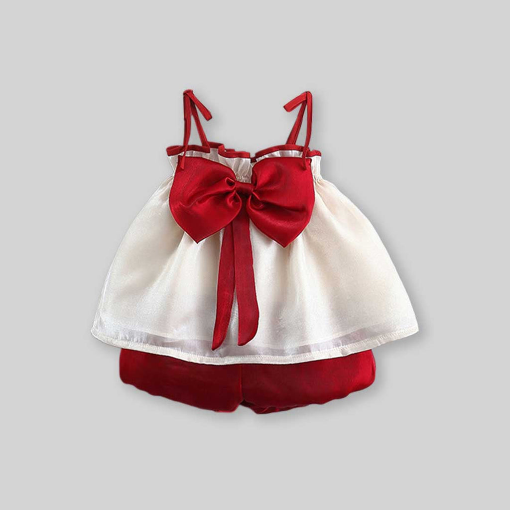 Girls Sleeveless Top With Bow & Shorts Set